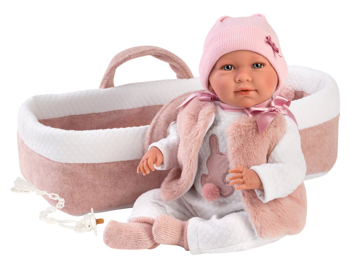 Llorens Puppe Mimi mit rosa Reisebett - 40 cm