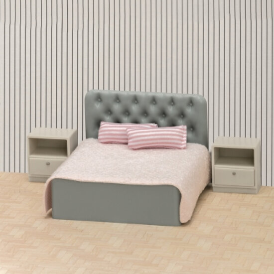 Lundby Puppenhaus Basic - Schlafzimmer-Set Grau/Rosa