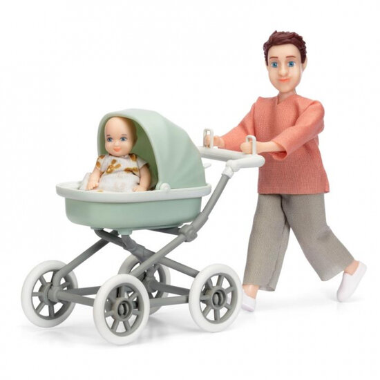 Lundby Set - Spielfigur Mann mit Kinderwagen und Baby