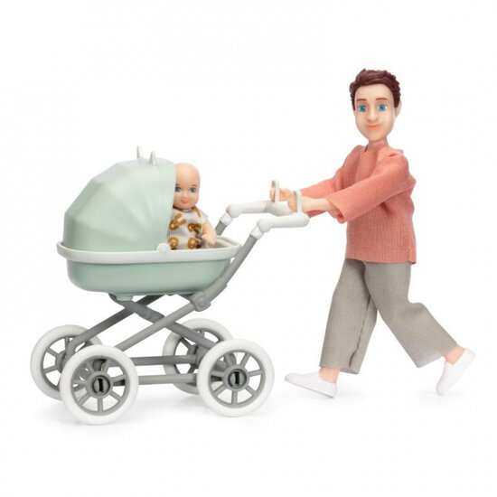 Lundby Set - Spielfigur Mann mit Kinderwagen und Baby