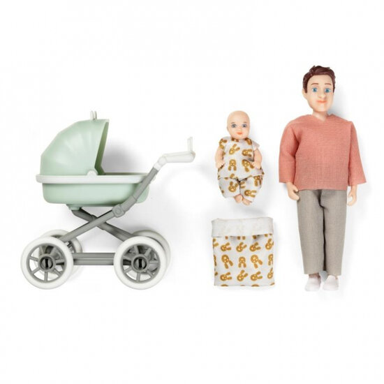 Lundby Set - Spielfigur Mann mit Kinderwagen und Baby