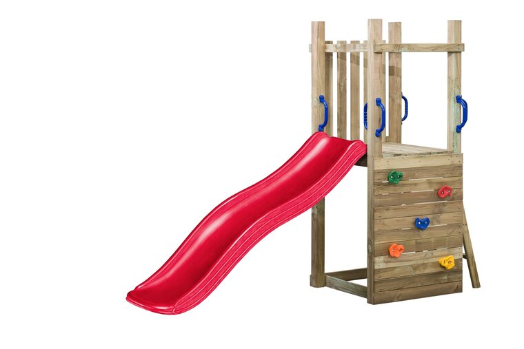 Irma Holzspielplatz mit roter Rutsche