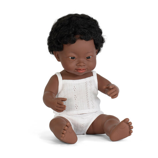 MINILAND PUPPEN AFRIKANISCHER JUNGE MIT DAUNEN, 38CM