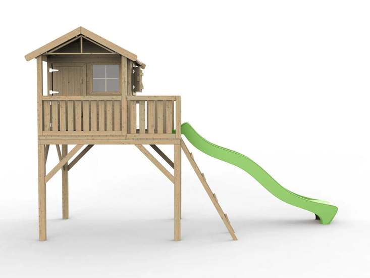 Holzspielhaus Funny XXL mit apfelgrüner Rutsche - Prestige Garten