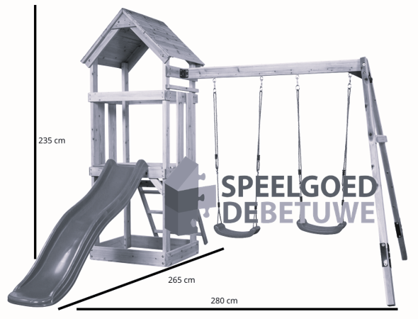 Hölzerner Noa Spielplatz mit apfelgrüner Rutsche