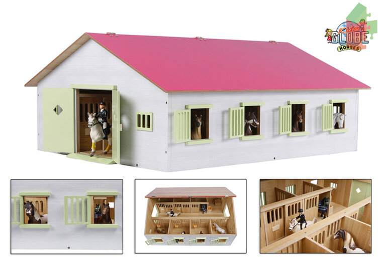 Kids Globe Holzpferdestall mit 7 Boxen (Pink) 1:24