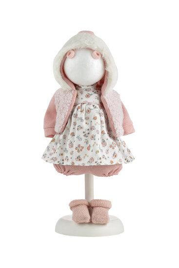 kledinset Llorens 38cm wit jurkje met roze vestje + coupichon