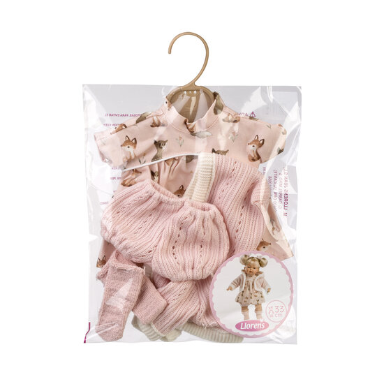 Kledingset Llorens 33cm roze jurk met roze jas