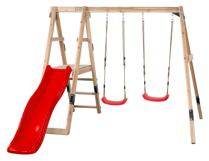 Houten Speeltoestel Ava - Met Rode Glijbaan - Schommels