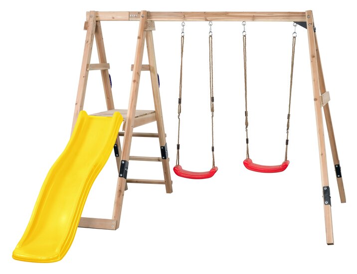 Houten Speeltoestel Ava - Met Gele Glijbaan - Schommels