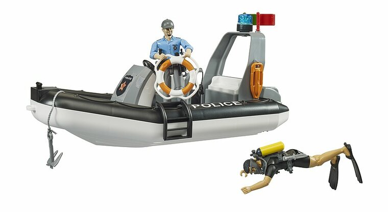 Bruder Polizeiboot mit Blinklicht, Polizist und Taucher (1:16)