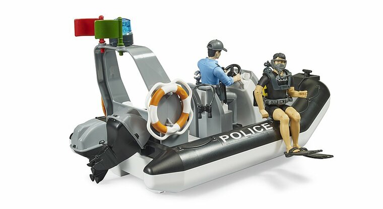 Bruder Polizeiboot mit Blinklicht, Polizist und Taucher (1:16)