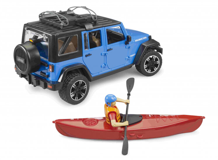 Bruder Jeep Wrangler Rubicon mit Kajak, Figur und Paddel - 32,9 cm