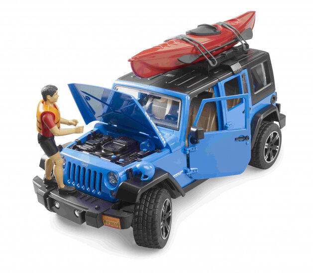 Bruder Jeep Wrangler Rubicon mit Kajak, Figur und Paddel - 32,9 cm