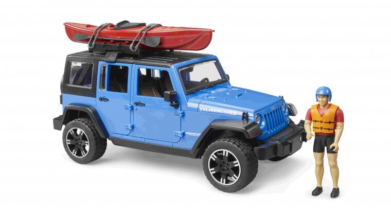 Bruder Jeep Wrangler Rubicon mit Kajak, Figur und Paddel - 32,9 cm