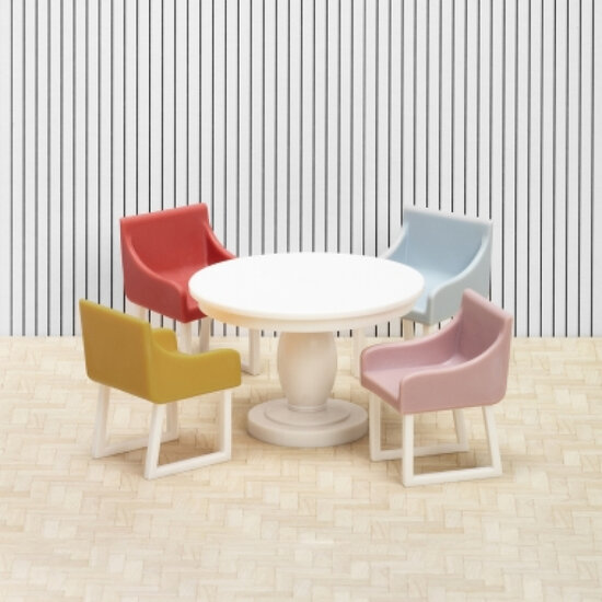 Lundby eetkamerset poppenhuis schaal 1:18 wit/pastel 5-delig