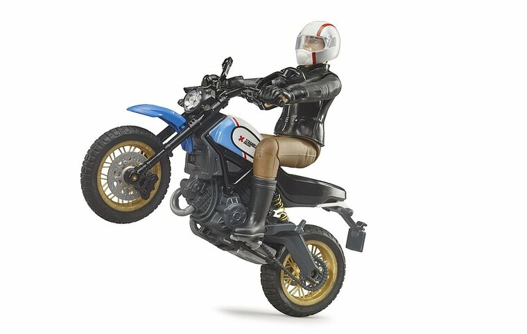 Bruder 63051 Ducati Scrambler Desert Sled Motorrad mit Fahrer 1:16