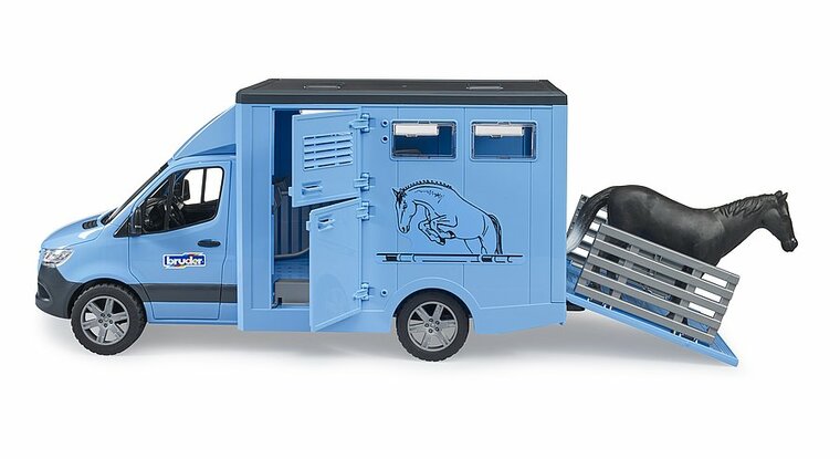Bruder MB Sprinter Dieren Transport Blauw Met Paard