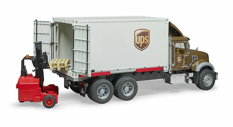 Bruder Mack Granite Ups Logistiektruck + Vork Heftruk