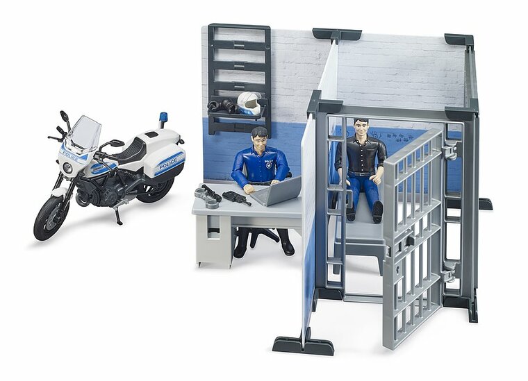 Bruder bWorld Polizeistation mit Motorrad und Figuren