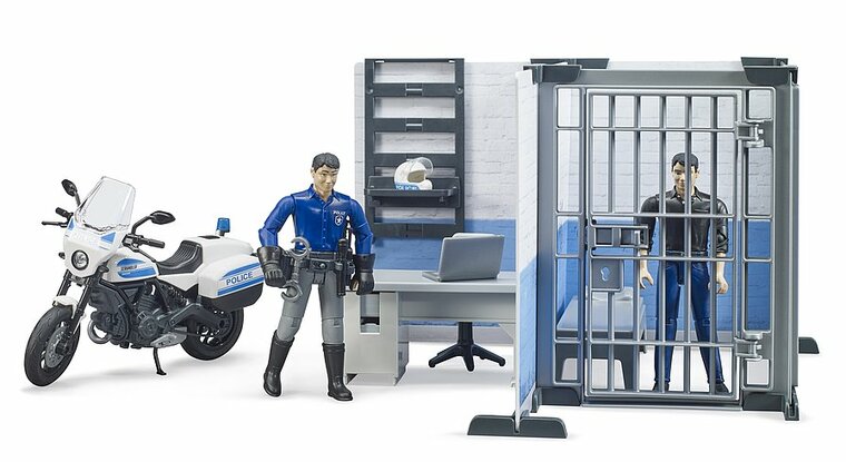 Bruder bWorld Polizeistation mit Motorrad und Figuren