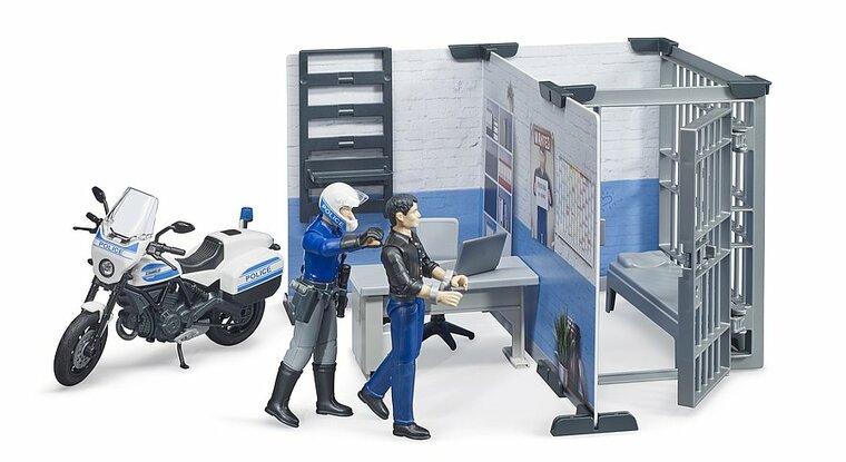 Bruder bWorld Polizeistation mit Motorrad und Figuren