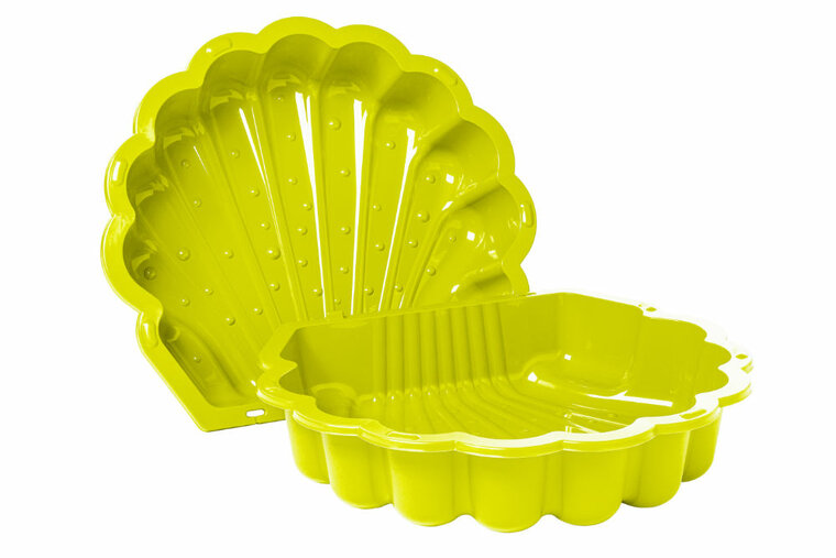 Schelp zandbak geel met deksel - SwingKing waterdicht zandspel