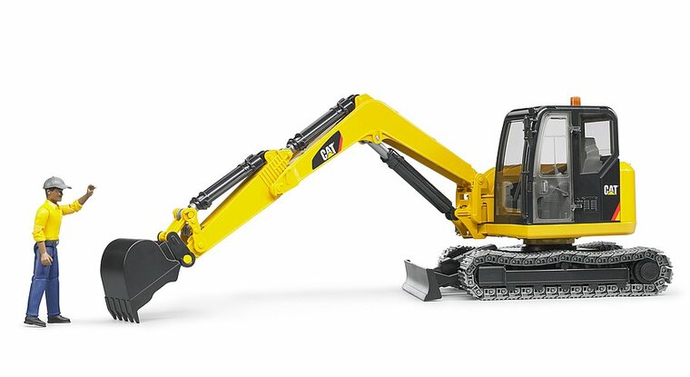 Cat Minibagger mit Bauarbeiter-Figur, 360&deg; drehbar, Bruder 40cm