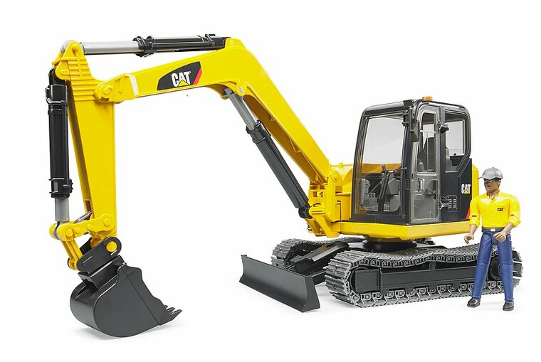 Cat Minibagger mit Bauarbeiter-Figur, 360&deg; drehbar, Bruder 40cm