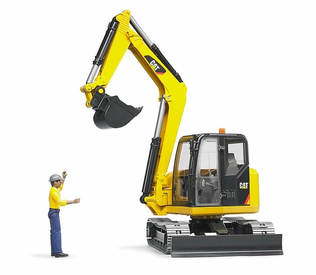 Cat Minibagger mit Bauarbeiter-Figur, 360&deg; drehbar, Bruder 40cm