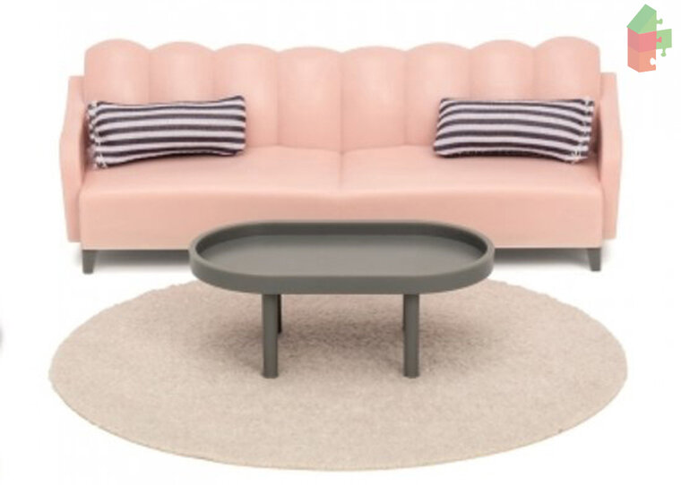 Lundby poppenhuis woonkamerset roze met bank en salontafel 1:18