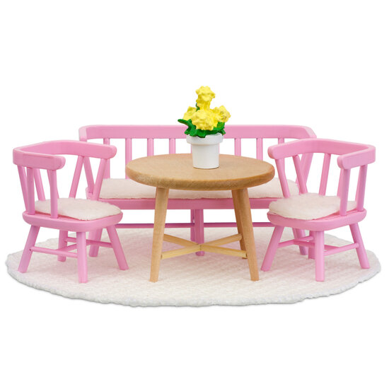 Lundby Smaland eethoek roze 1:18 - tafel, bank, stoelen en accessoires