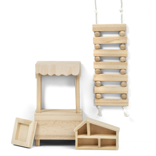Onbehandeld houten poppenhuismeubels DIY set - Lundby schaal 1:18