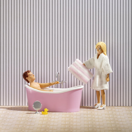 Lundby poppenhuis badkamer set met ligbad, badjas en accessoires