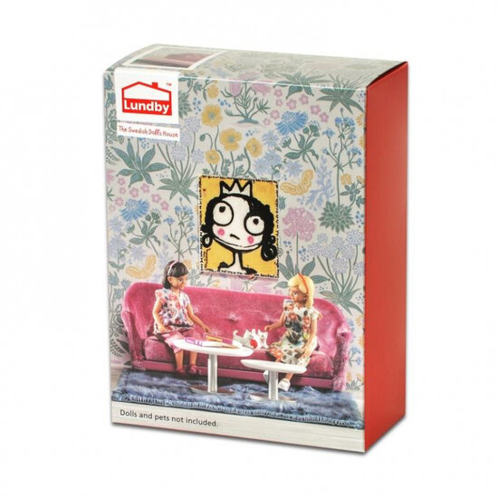 Lundby woonkamer set 1:18 - bank, tafels, kleed en schilderij roze