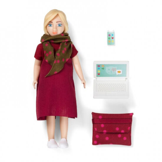 Lundby poppenhuispop vrouw met laptop, tas en telefoon (1:18)