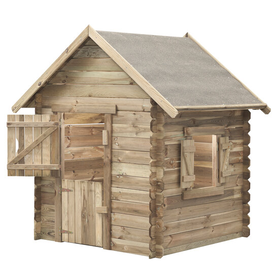 Speelhuisje hout 120x120 cm met luikjes FSC ge&iuml;mpregneerd