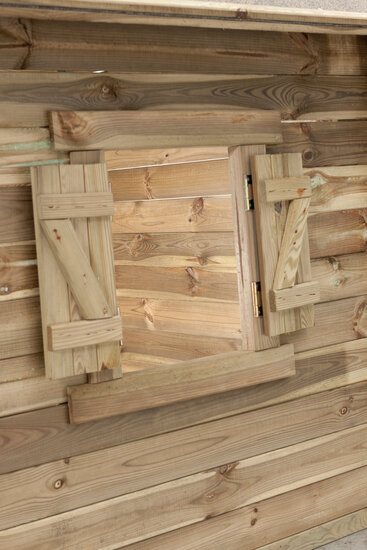 Speelhuisje hout 120x120 cm met luikjes FSC ge&iuml;mpregneerd