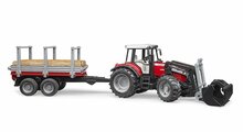 Massey Ferguson 7480 mit Frontlader, Holztransportanh&auml;nger und 3 Baumst&auml;mmen