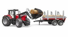 Massey Ferguson 7480 mit Frontlader, Holztransportanh&auml;nger und 3 Baumst&auml;mmen