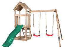 Noa Spielplatz aus Holz mit gr&uuml;ner Rutsche