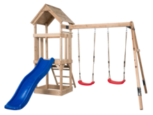 Noa Spielplatz aus Holz mit blauer Rutsche