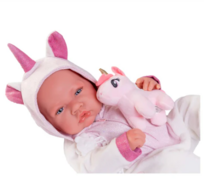 Puppe Antonio Juan mit Einhorn-Kost&uuml;m 42cm