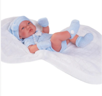 Puppe Antonio Juan Boy mit gestrickter Decke 42cm