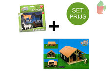 Kinder Globus Set Holzpferdestall 2 Boxen (Braun/1:24) + 4 Pferde