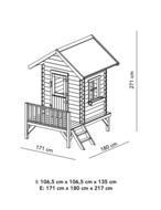 Spielhaus Camilla aus Holz mit roter Rutsche