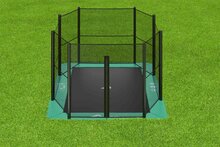 Trampolin Akrobat Orbit Flach zum Boden Trampolin 380x250 Gr&uuml;n, inkl. Sicherheitsnetz