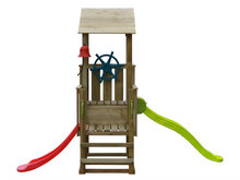 Piratenholzspielplatz inkl. 2 Rutschen - Prestige Garden lange Spitze limettengrün - kurz rot