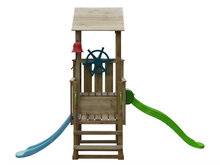 Piratenholzspielplatz inkl. 2 Rutschen - Prestige Garden Längsseite grün - Kurzseite blau