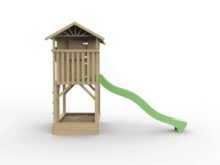 Holzspielhaus Baumhütte mit Sandkasten und apfelgrüner Rutsche - Prestige Garden